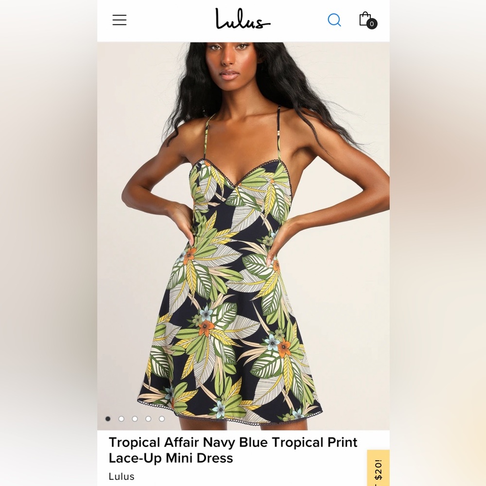 Lulu’s Tropical Affair Navy Blue Tropical Print Lace-Up Mini Dress